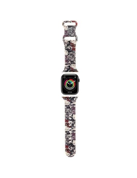 Pasek Hello Kitty Silicone Tags Graffiti na Apple Watch 38/ 40/ 41mm - beżowy Pasek Hello Kitty Silicone Tags Graffiti na Apple Watch 38/ 40/ 41mm - beżowy
