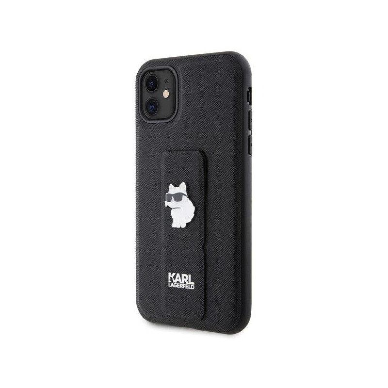 Etui Karl Lagerfeld Gripstand Saffiano Choupette Pins na iPhone 11 / Xr - czarne
