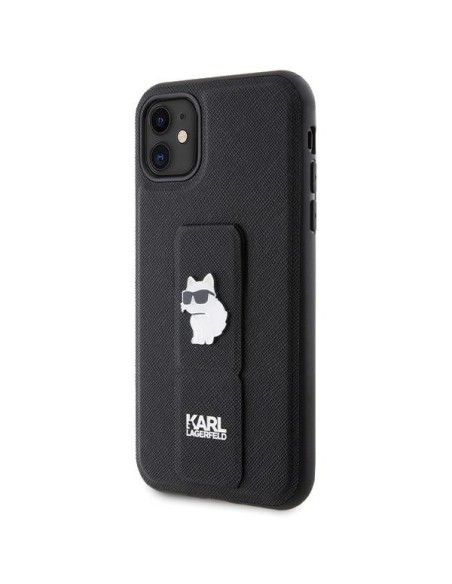 Etui Karl Lagerfeld Gripstand Saffiano Choupette Pins na iPhone 11 / Xr - czarne Etui Karl Lagerfeld Gripstand Saffiano Choupette Pins na iPhone 11 / Xr - czarne