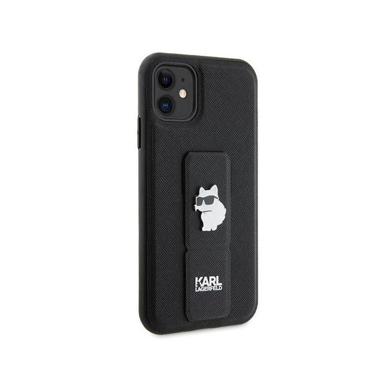 Etui Karl Lagerfeld Gripstand Saffiano Choupette Pins na iPhone 11 / Xr - czarne