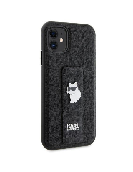Etui Karl Lagerfeld Gripstand Saffiano Choupette Pins na iPhone 11 / Xr - czarne Etui Karl Lagerfeld Gripstand Saffiano Choupette Pins na iPhone 11 / Xr - czarne