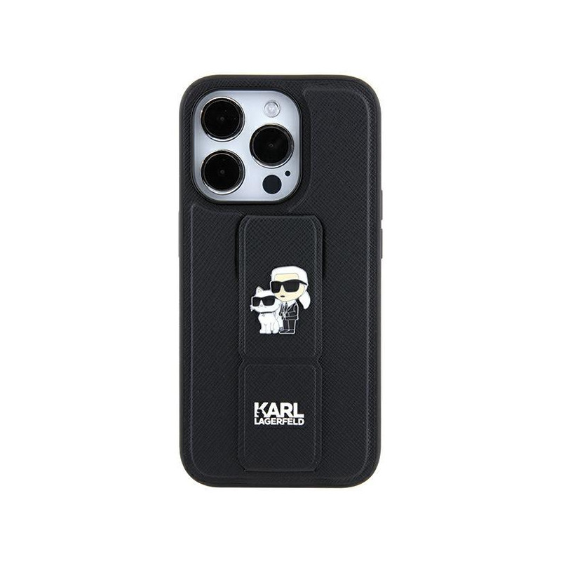 Etui Karl Lagerfeld Gripstand Saffiano Karl&Choupette Pins na iPhone 11 / Xr - czarne Etui Karl Lagerfeld Gripstand Saffiano Karl&Choupette Pins na iPhone 11 / Xr - czarne