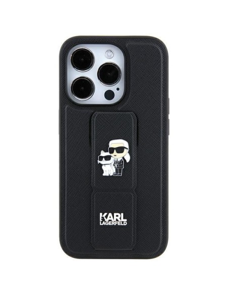 Etui Karl Lagerfeld Gripstand Saffiano Karl&Choupette Pins na iPhone 11 / Xr - czarne Etui Karl Lagerfeld Gripstand Saffiano Karl&Choupette Pins na iPhone 11 / Xr - czarne