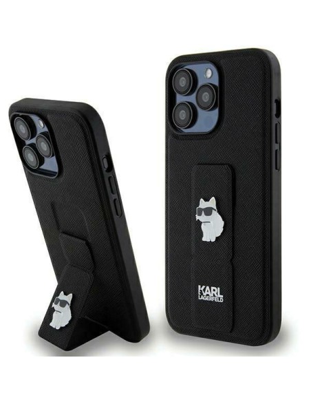 Etui Karl Lagerfeld Gripstand Saffiano Choupette Pins na iPhone 13 Pro / 13 - czarne Etui Karl Lagerfeld Gripstand Saffiano Choupette Pins na iPhone 13 Pro / 13 - czarne