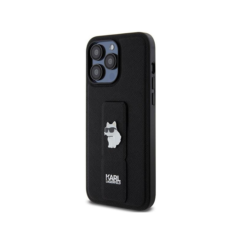 Etui Karl Lagerfeld Gripstand Saffiano Choupette Pins na iPhone 13 Pro / 13 - czarne