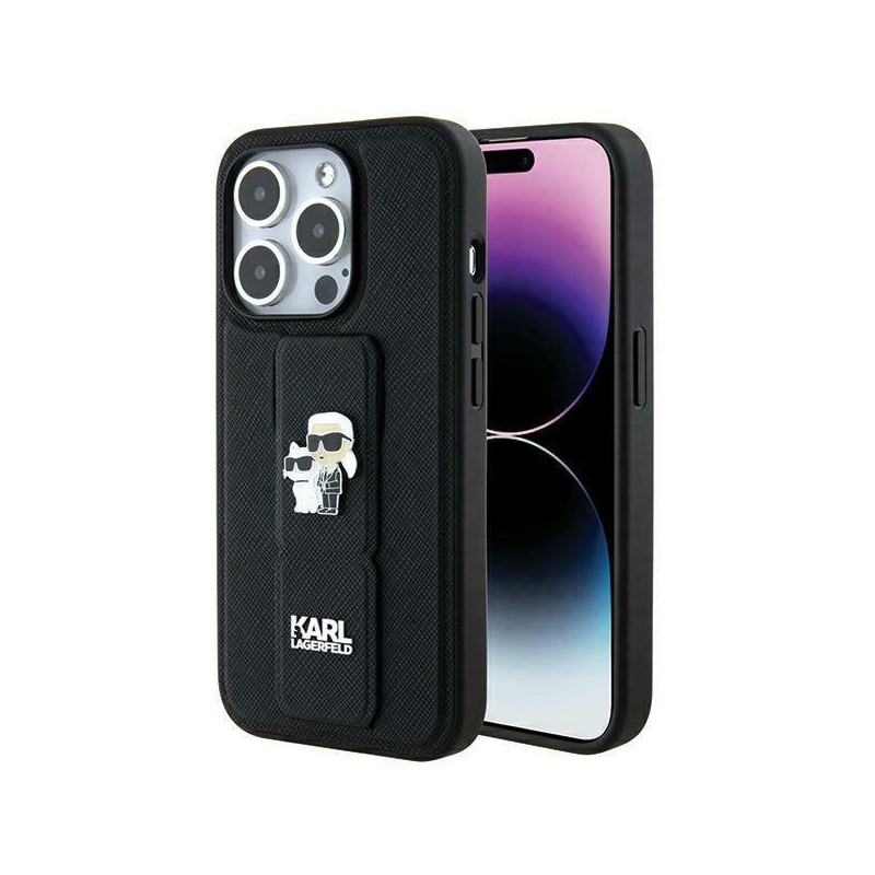 Etui Karl Lagerfeld Gripstand Saffiano Karl&Choupette Pins na iPhone 13 Pro / 13 - czarne