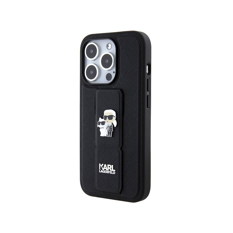 Etui Karl Lagerfeld Gripstand Saffiano Karl&Choupette Pins na iPhone 13 Pro / 13 - czarne