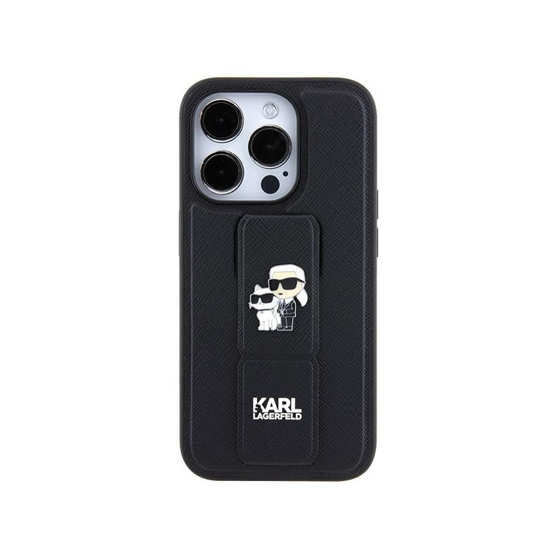 Etui Karl Lagerfeld Gripstand Saffiano Karl&Choupette Pins na iPhone 13 Pro / 13 - czarne