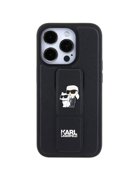 Etui Karl Lagerfeld Gripstand Saffiano Karl&Choupette Pins na iPhone 13 Pro / 13 - czarne Etui Karl Lagerfeld Gripstand Saffiano Karl&Choupette Pins na iPhone 13 Pro / 13 - czarne