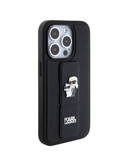 Etui Karl Lagerfeld Gripstand Saffiano Karl&Choupette Pins na iPhone 13 Pro / 13 - czarne Etui Karl Lagerfeld Gripstand Saffiano Karl&Choupette Pins na iPhone 13 Pro / 13 - czarne