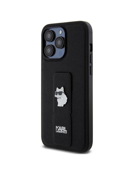 Etui Karl Lagerfeld Gripstand Saffiano Choupette Pins na iPhone 13 Pro Max - czarne