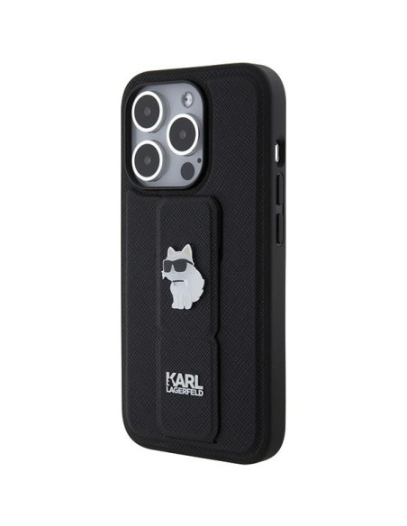 Etui Karl Lagerfeld Gripstand Saffiano Choupette Pins na iPhone 14 Pro - czarne Etui Karl Lagerfeld Gripstand Saffiano Choupette Pins na iPhone 14 Pro - czarne