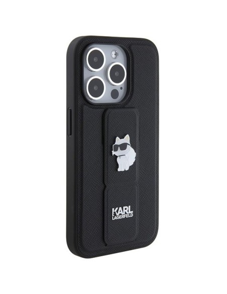 Etui Karl Lagerfeld Gripstand Saffiano Choupette Pins na iPhone 14 Pro - czarne Etui Karl Lagerfeld Gripstand Saffiano Choupette Pins na iPhone 14 Pro - czarne