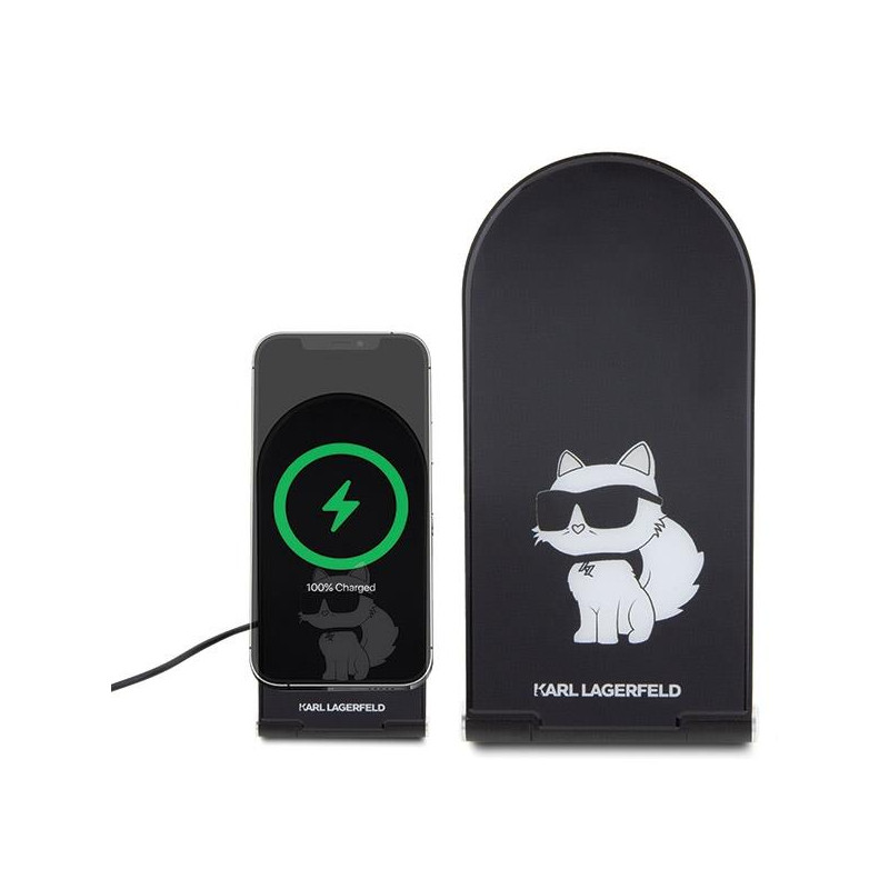 Ładowarka Karl Lagerfeld Choupette MagSafe indukcyjna 15W składana 2w1 - czarna