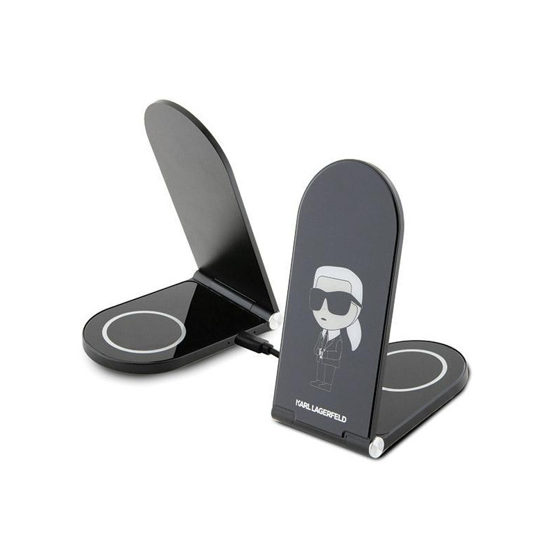 Ładowarka Karl Lagerfeld Ikonik MagSafe indukcyjna 15W składana 2w1 - czarna Ładowarka Karl Lagerfeld Ikonik MagSafe indukcyjna 15W składana 2w1 - czarna