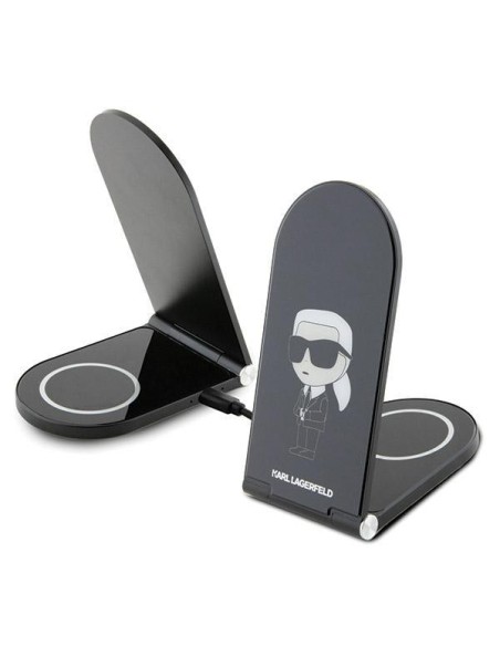 Ładowarka Karl Lagerfeld Ikonik MagSafe indukcyjna 15W składana 2w1 - czarna