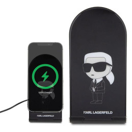 Ładowarka Karl Lagerfeld Ikonik MagSafe indukcyjna 15W składana 2w1 - czarna