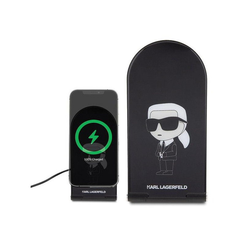 Ładowarka Karl Lagerfeld Ikonik MagSafe indukcyjna 15W składana 2w1 - czarna