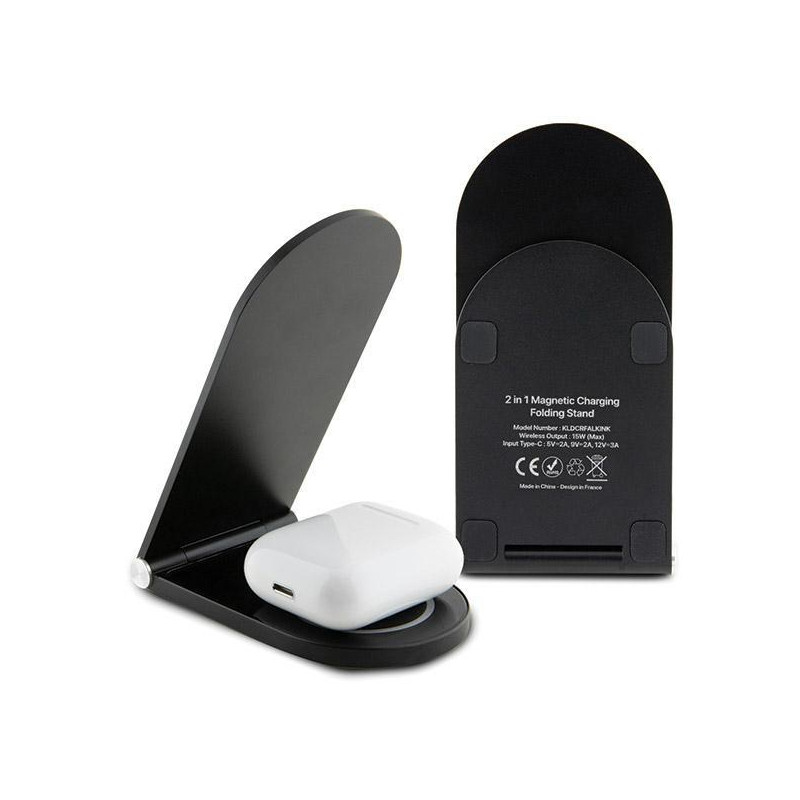 Ładowarka Karl Lagerfeld Ikonik MagSafe indukcyjna 15W składana 2w1 - czarna