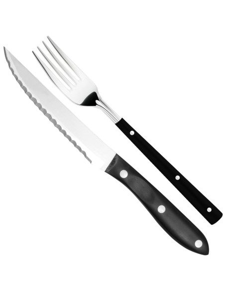 Dantytas nerūdijančio plieno kepsnių peilis, ilgis 120 mm + šakutė SET 2 el. - Hendi 841174