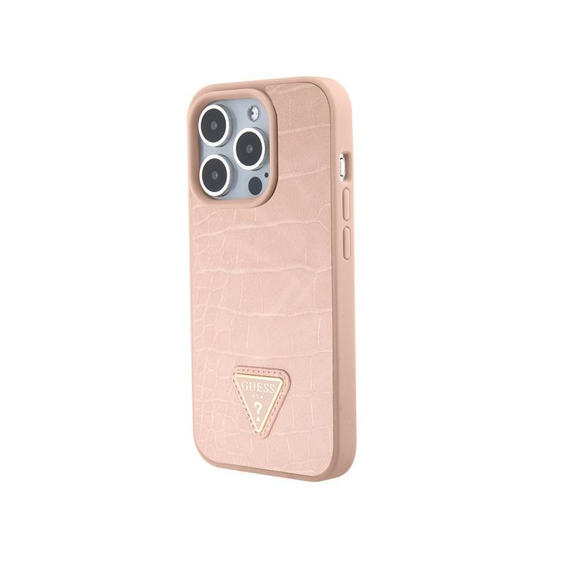 Etui Guess Croco Triangle Metal Logo na iPhone 15 Pro - różowe