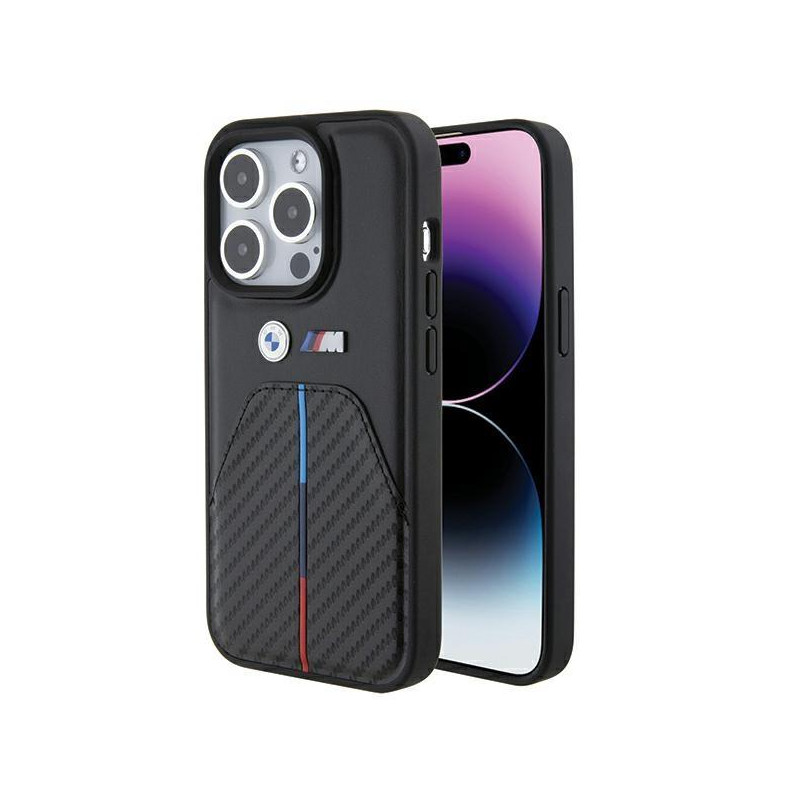 Etui BMW Stamped Tricolor Stripe na iPhone 15 Pro - czarne