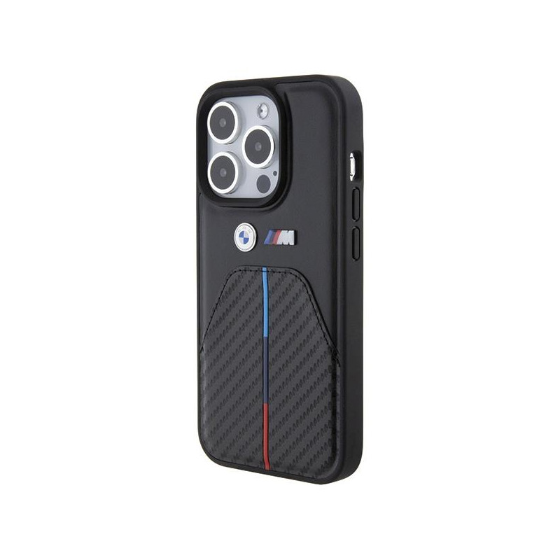 Etui BMW Stamped Tricolor Stripe na iPhone 15 Pro - czarne