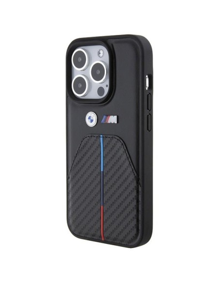 Etui BMW Stamped Tricolor Stripe na iPhone 15 Pro - czarne Etui BMW Stamped Tricolor Stripe na iPhone 15 Pro - czarne