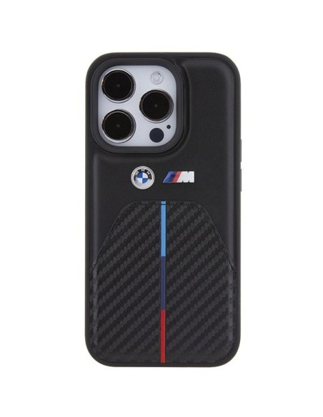 Etui BMW Stamped Tricolor Stripe na iPhone 15 Pro - czarne Etui BMW Stamped Tricolor Stripe na iPhone 15 Pro - czarne