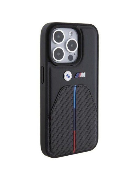 Etui BMW Stamped Tricolor Stripe na iPhone 15 Pro - czarne Etui BMW Stamped Tricolor Stripe na iPhone 15 Pro - czarne