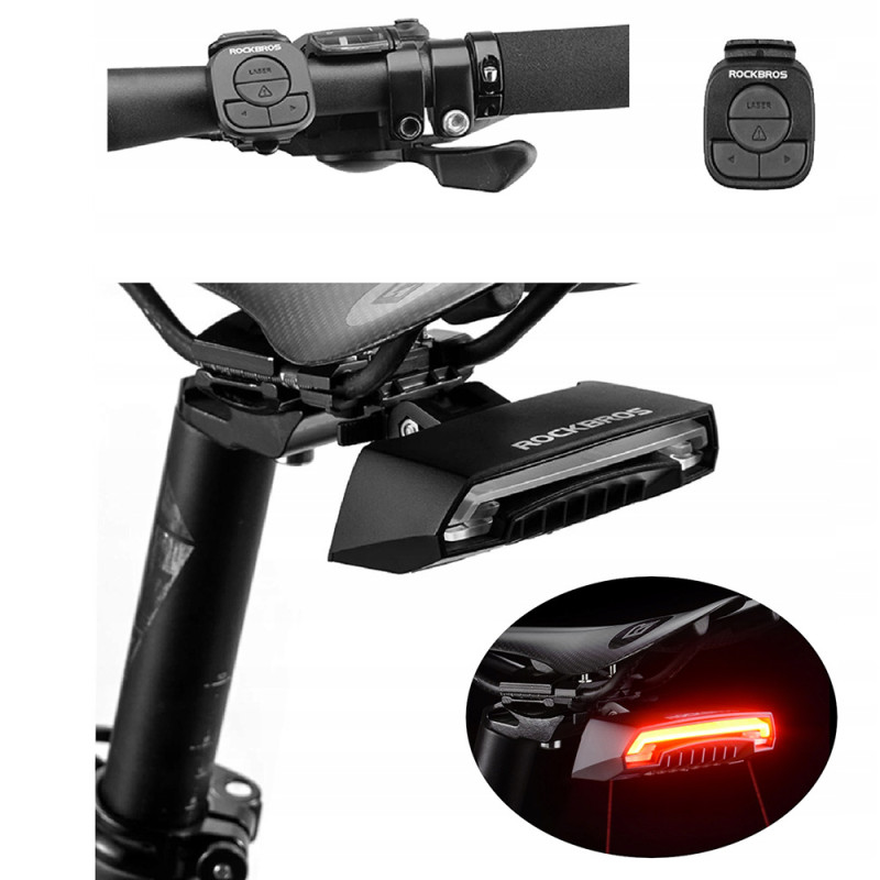 Lampka rowerowa tylna Rockbros LKWD-R1 z laserem i pilotem + kabel micro USB - USB-A - czarna Lampka rowerowa tylna Rockbros LKWD-R1 z laserem i pilotem + kabel micro USB - USB-A - czarna