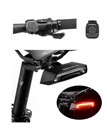 Lampka rowerowa tylna Rockbros LKWD-R1 z laserem i pilotem + kabel micro USB - USB-A - czarna Lampka rowerowa tylna Rockbros LKWD-R1 z laserem i pilotem + kabel micro USB - USB-A - czarna