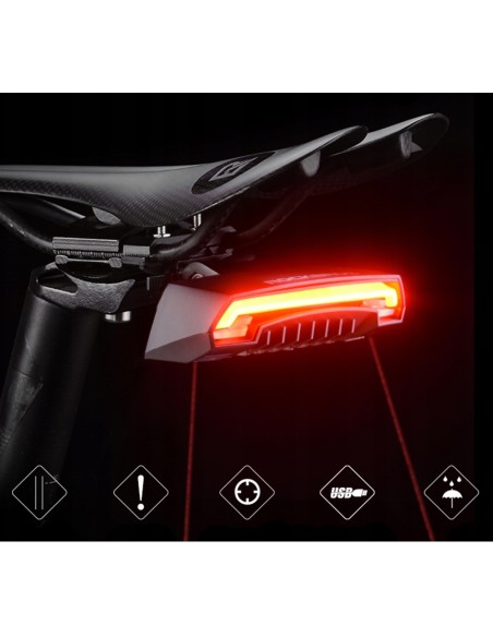 Lampka rowerowa tylna Rockbros LKWD-R1 z laserem i pilotem + kabel micro USB - USB-A - czarna Lampka rowerowa tylna Rockbros LKWD-R1 z laserem i pilotem + kabel micro USB - USB-A - czarna