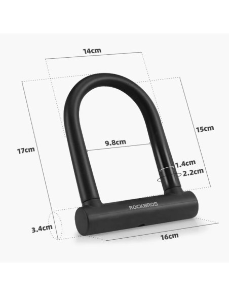 Zapięcie rowerowe Rockbros RKS610-BK U-lock - czarne Zapięcie rowerowe Rockbros RKS610-BK U-lock - czarne