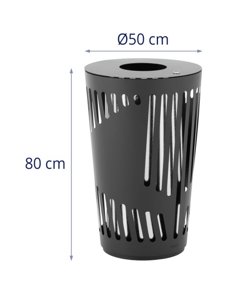 Lauko šiukšliadėžė miesto šiukšlėms, apvali, pagaminta iš geležies, sk. 50 x 80 cm tamsiai pilka Lauko šiukšliadėžė miesto šiukšlėms, apvali, pagaminta iš geležies, sk. 50 x 80 cm tamsiai pilka