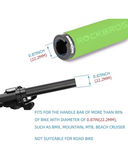 Uchwyty rowerowe Rockbros BT1001GNBK z gąbki na kierownicę - zielono-czarne Uchwyty rowerowe Rockbros BT1001GNBK z gąbki na kierownicę - zielono-czarne