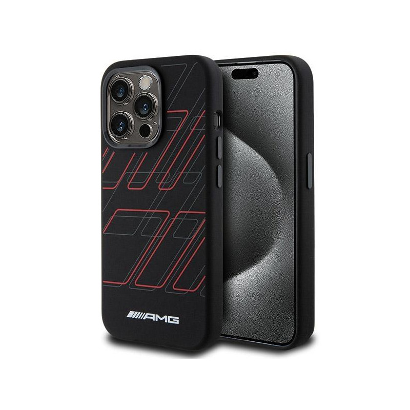Etui AMG Silicone Large Rhombuses Pattern MagSafe na iPhone 15 Pro Max - czarne Etui AMG Silicone Large Rhombuses Pattern MagSafe na iPhone 15 Pro Max - czarne