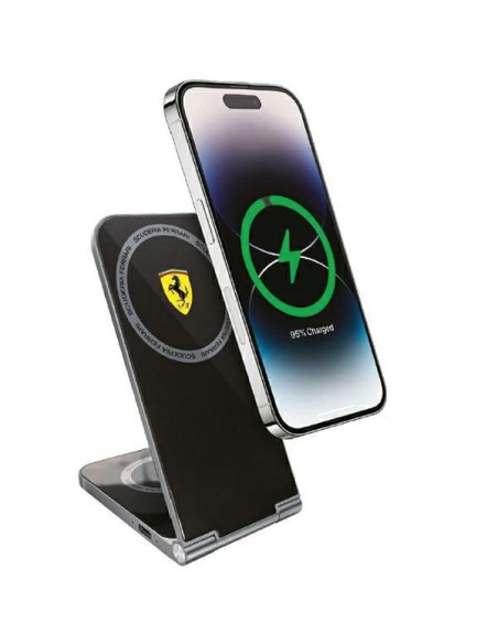 Ładowarka indukcyjna Ferrari Printed Logo MagSafe składana 2w1 15W - czarna Ładowarka indukcyjna Ferrari Printed Logo MagSafe składana 2w1 15W - czarna
