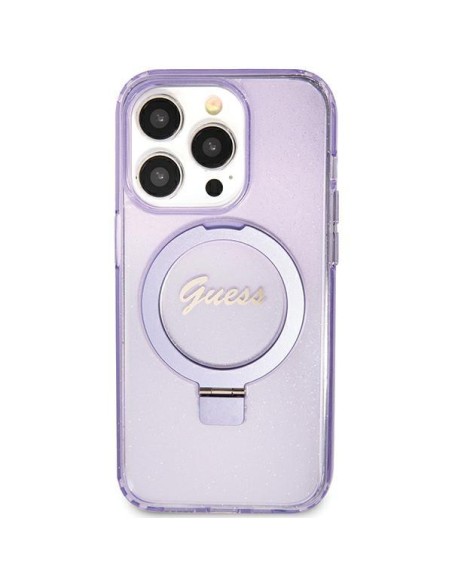 Etui Guess Ring Stand Script Glitter MagSafe na iPhone 11 / Xr - fioletowe Etui Guess Ring Stand Script Glitter MagSafe na iPhone 11 / Xr - fioletowe
