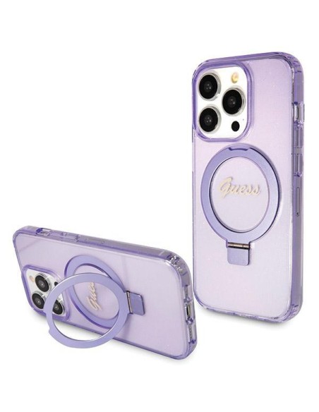 Etui Guess Ring Stand Script Glitter MagSafe na iPhone 13 Pro / 13 - fioletowe Etui Guess Ring Stand Script Glitter MagSafe na iPhone 13 Pro / 13 - fioletowe