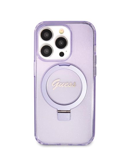 Etui Guess Ring Stand Script Glitter MagSafe na iPhone 13 Pro / 13 - fioletowe Etui Guess Ring Stand Script Glitter MagSafe na iPhone 13 Pro / 13 - fioletowe