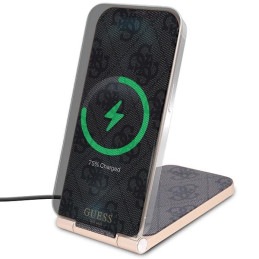 Ładowarka indukcyjna Guess 4G Pattern MagSafe składana 2w1 15W - czarna