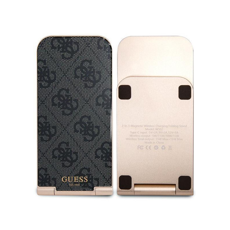 Ładowarka indukcyjna Guess 4G Pattern MagSafe składana 2w1 15W - czarna