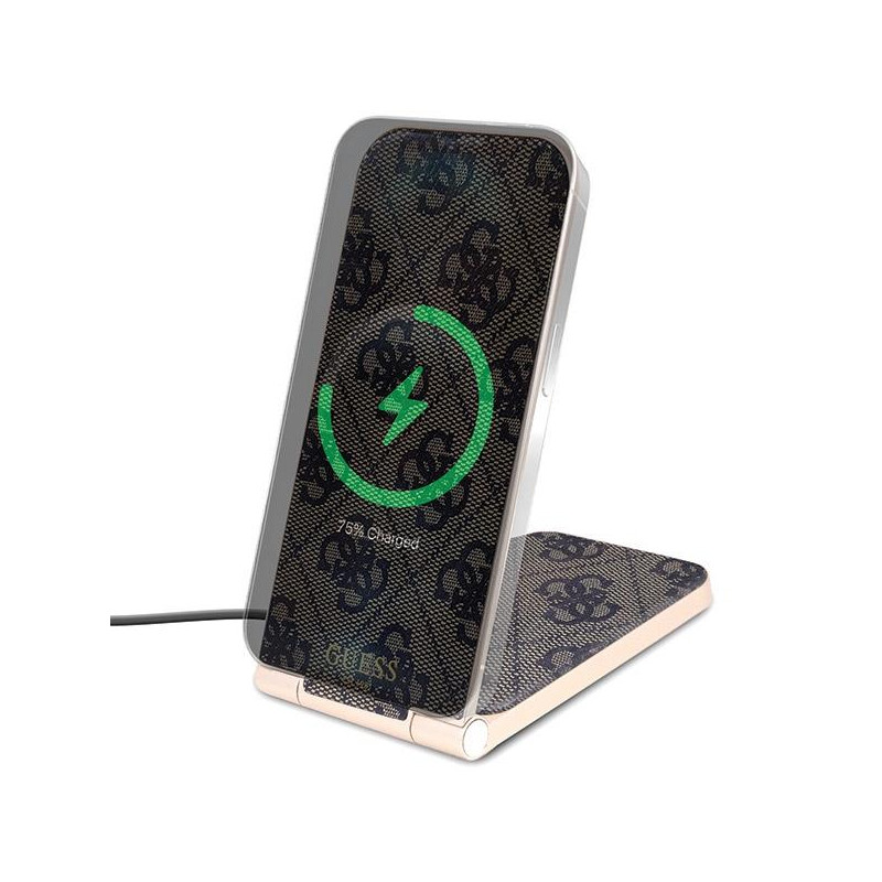 Ładowarka indukcyjna Guess 4G Pattern MagSafe składana 2w1 15W - brązowa