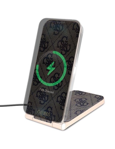 Ładowarka indukcyjna Guess 4G Pattern MagSafe składana 2w1 15W - brązowa Ładowarka indukcyjna Guess 4G Pattern MagSafe składana 2w1 15W - brązowa
