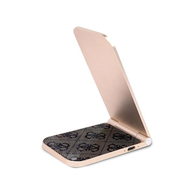 Ładowarka indukcyjna Guess 4G Pattern MagSafe składana 2w1 15W - brązowa