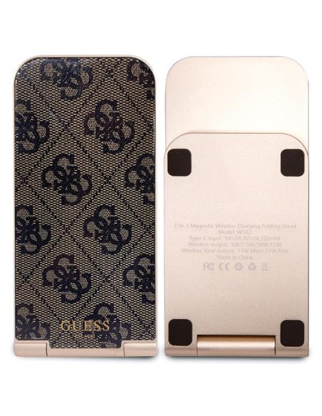 Ładowarka indukcyjna Guess 4G Pattern MagSafe składana 2w1 15W - brązowa Ładowarka indukcyjna Guess 4G Pattern MagSafe składana 2w1 15W - brązowa