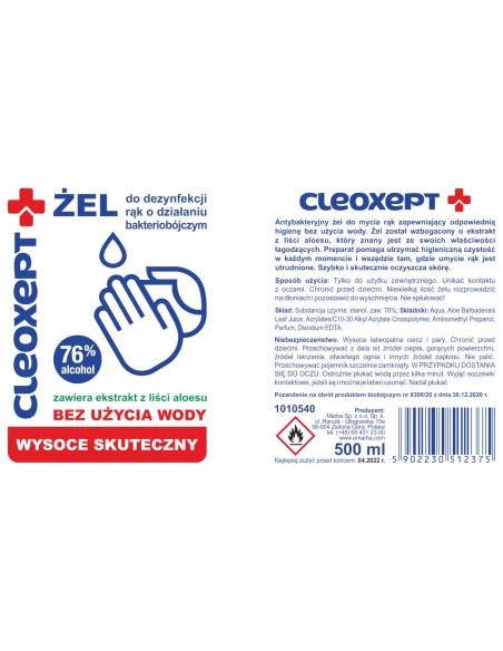 CLEOXEPT antibakterinis rankų dezinfekcinis gelis - 500ml