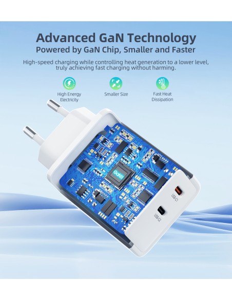 Ładowarka sieciowa Choetech PD6013 2x USB-C PD 65W GaN - biała Ładowarka sieciowa Choetech PD6013 2x USB-C PD 65W GaN - biała