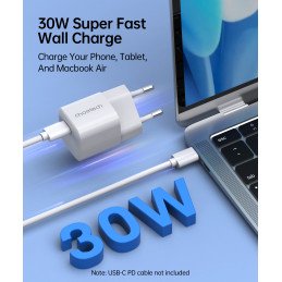 Ładowarka sieciowa Choetech PD5007 USB-C PD 30W GaN - biała